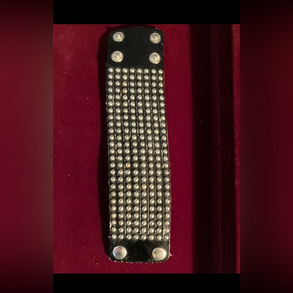 New Designer Leather Black  and Silver Studded Cuff in Box. - Picture 4 of 4